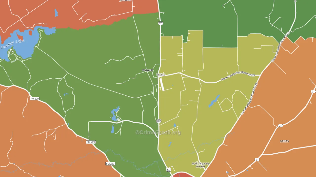 Latexo, TX Map of Burglary Rates