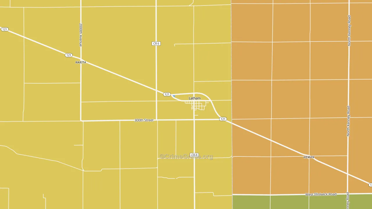 Latham, IL Map of Burglary Rates
