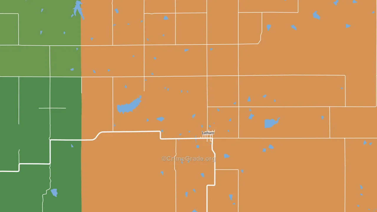 Latham, KS Map of Burglary Rates