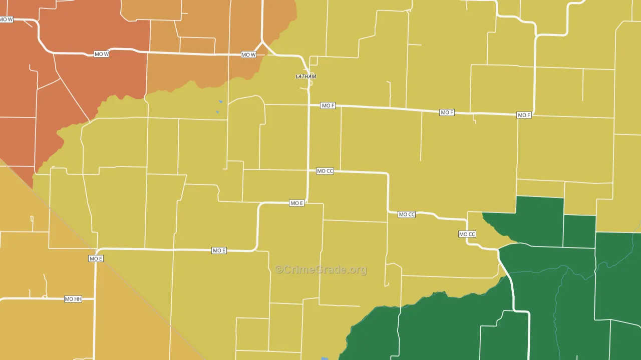 Latham, MO Map of Burglary Rates