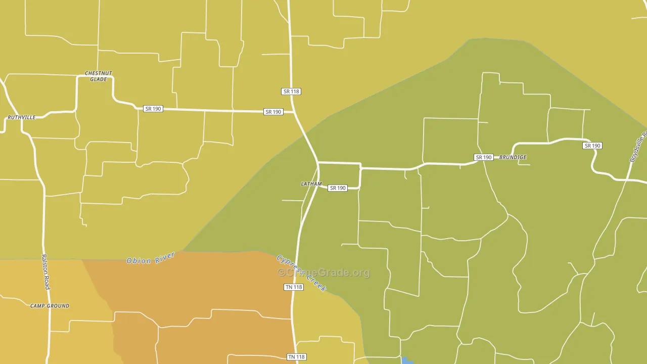 Latham, TN Map of Burglary Rates