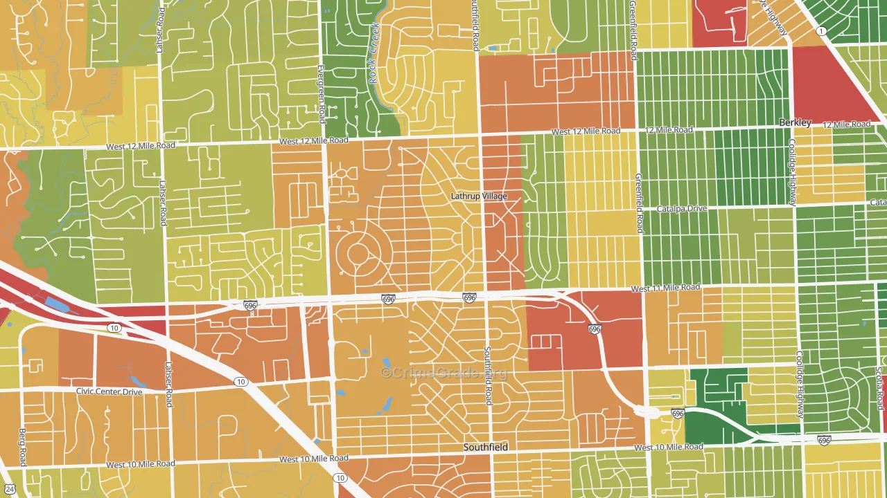 Lathrup Village, MI Map of Burglary Rates