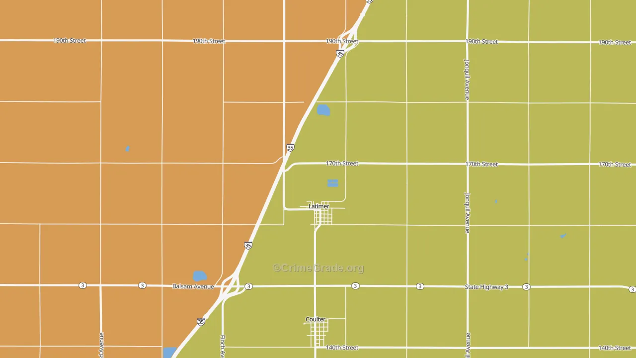 Latimer, IA Map of Burglary Rates