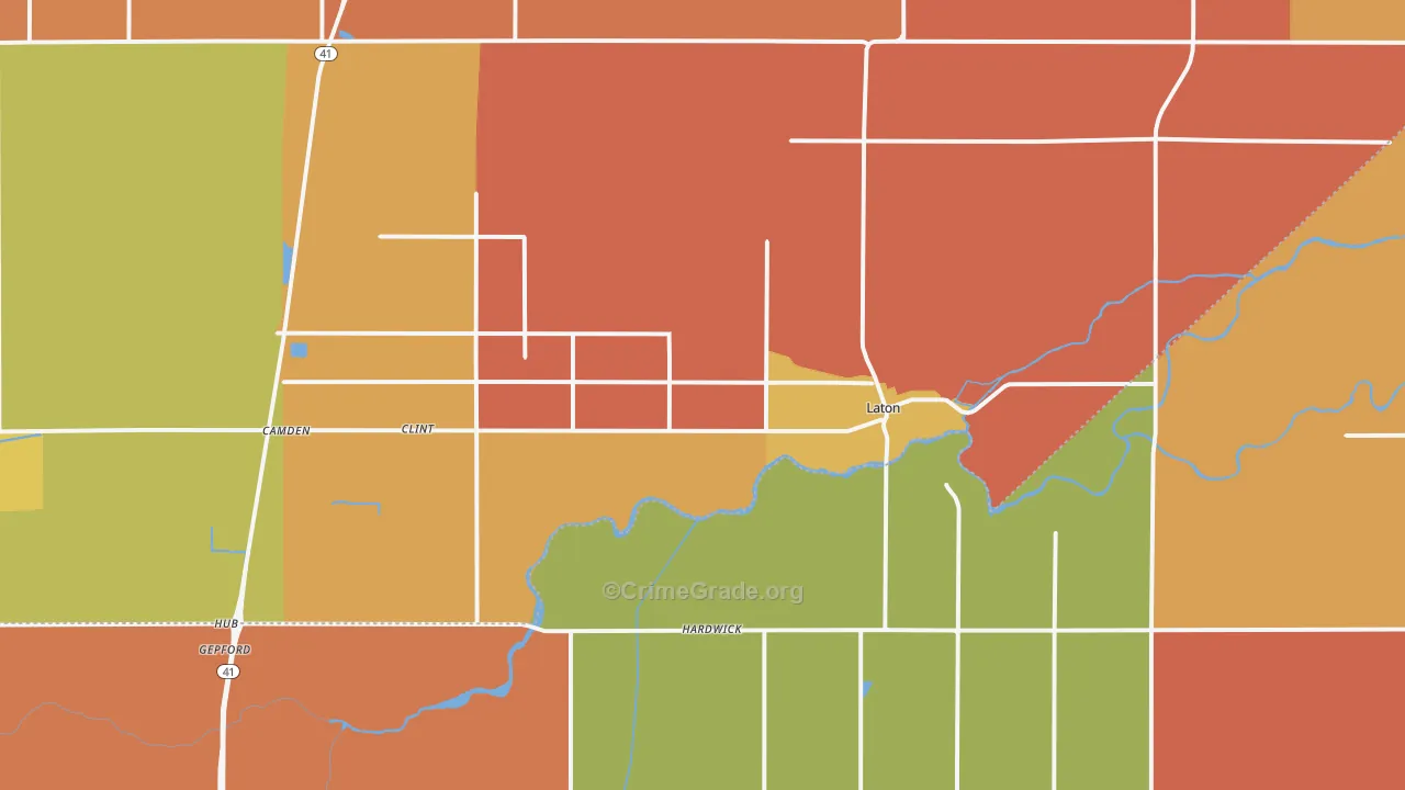 Laton, CA Map of Burglary Rates