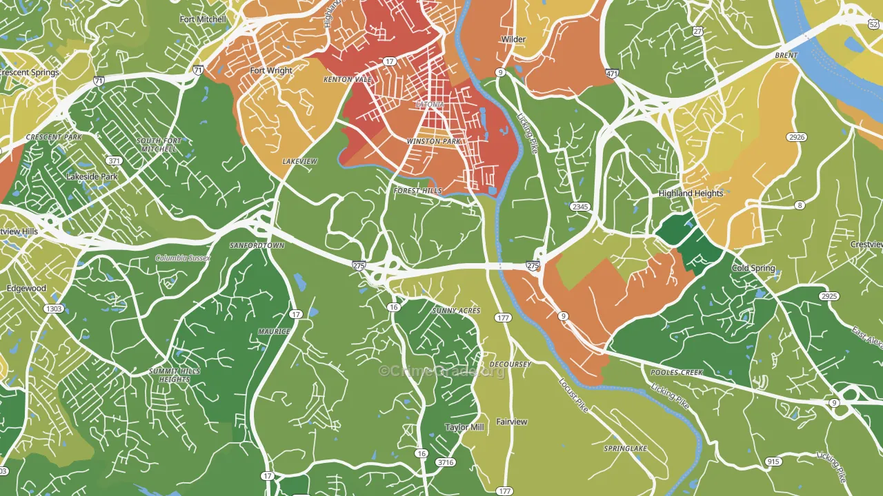 Latonia, KY Map of Burglary Rates
