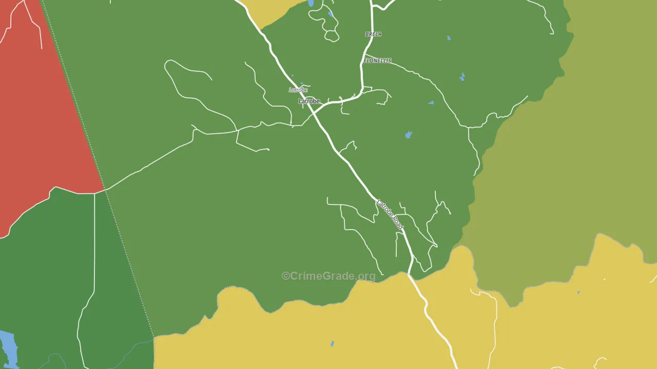 Latrobe, CA Map of Burglary Rates