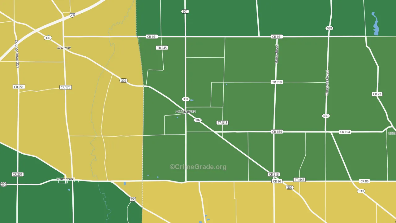 Lattasburg, OH Map of Burglary Rates