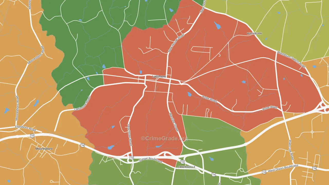 Lattimore, NC Map of Burglary Rates