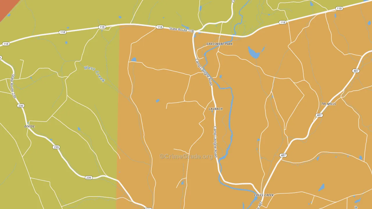 Laubachs, PA Map of Burglary Rates