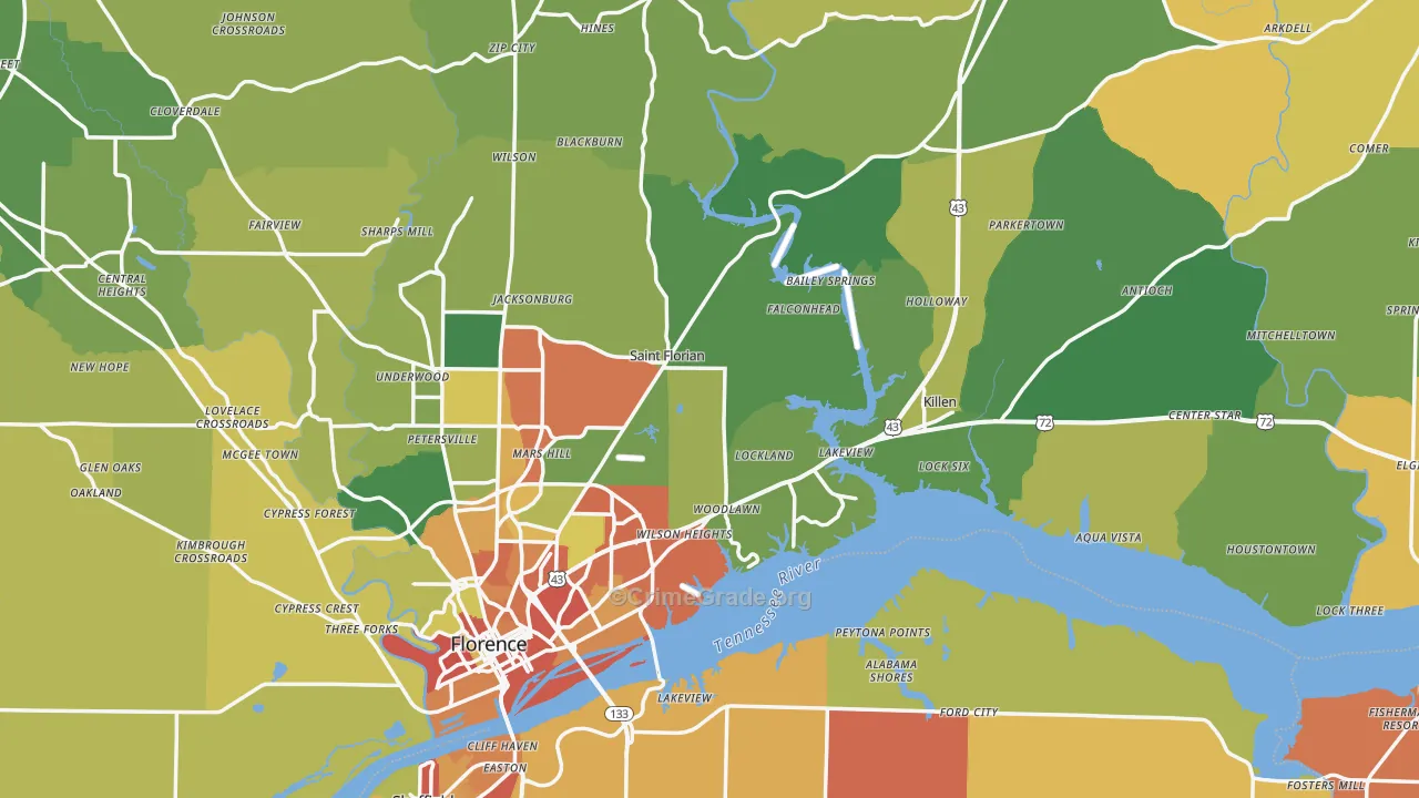 Lauderdale County, AL Map of Burglary Rates