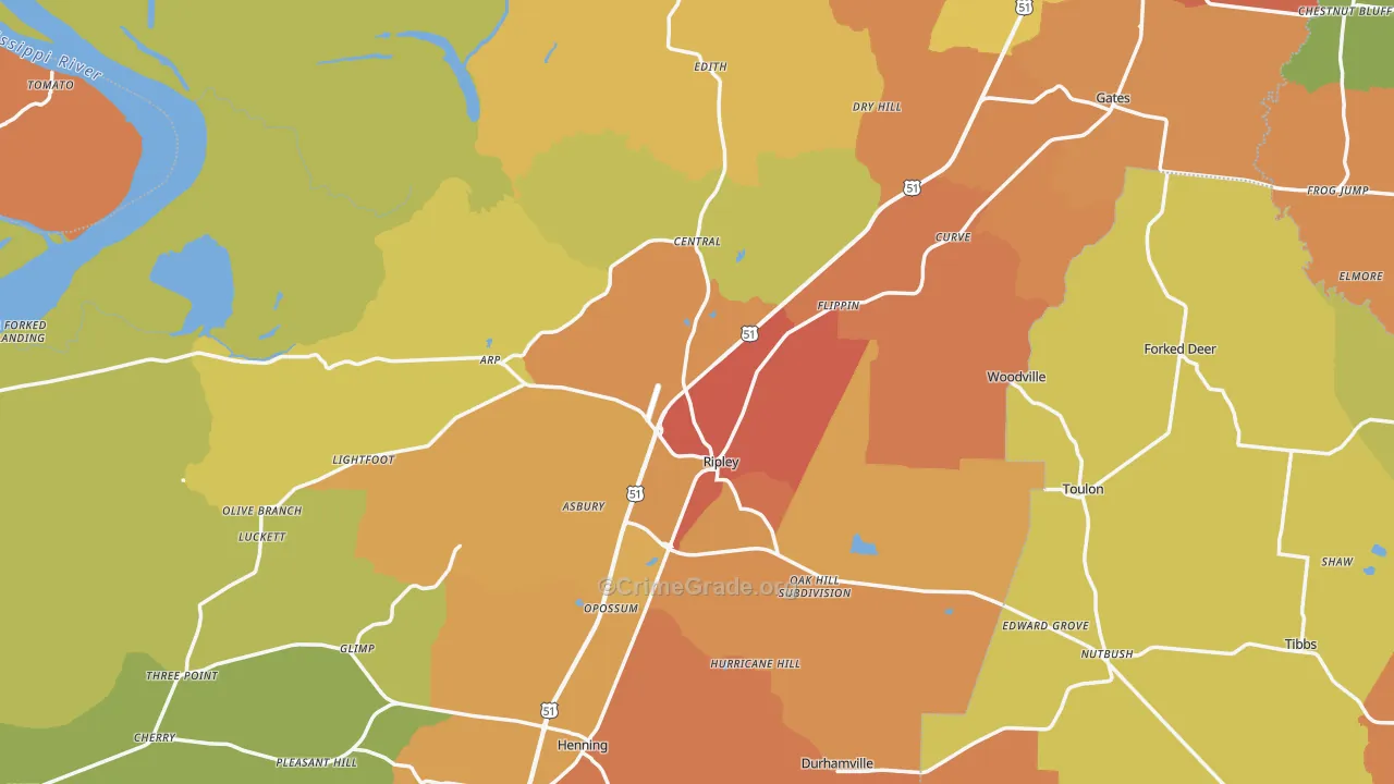 Lauderdale County, TN Map of Burglary Rates