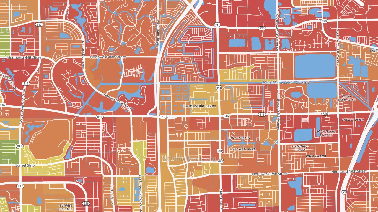 Lauderdale Lakes West Gate, Lauderdale Lakes, FL Map of Burglary Rates