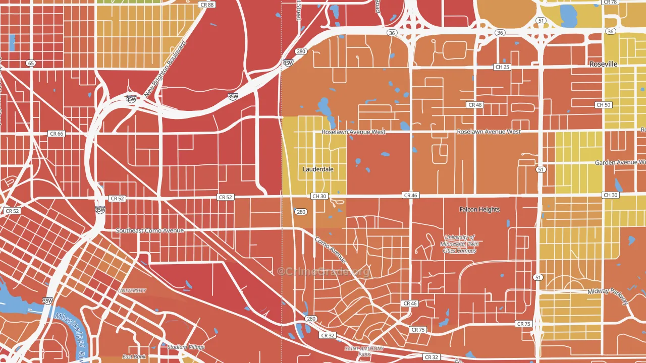 Lauderdale, MN Map of Burglary Rates