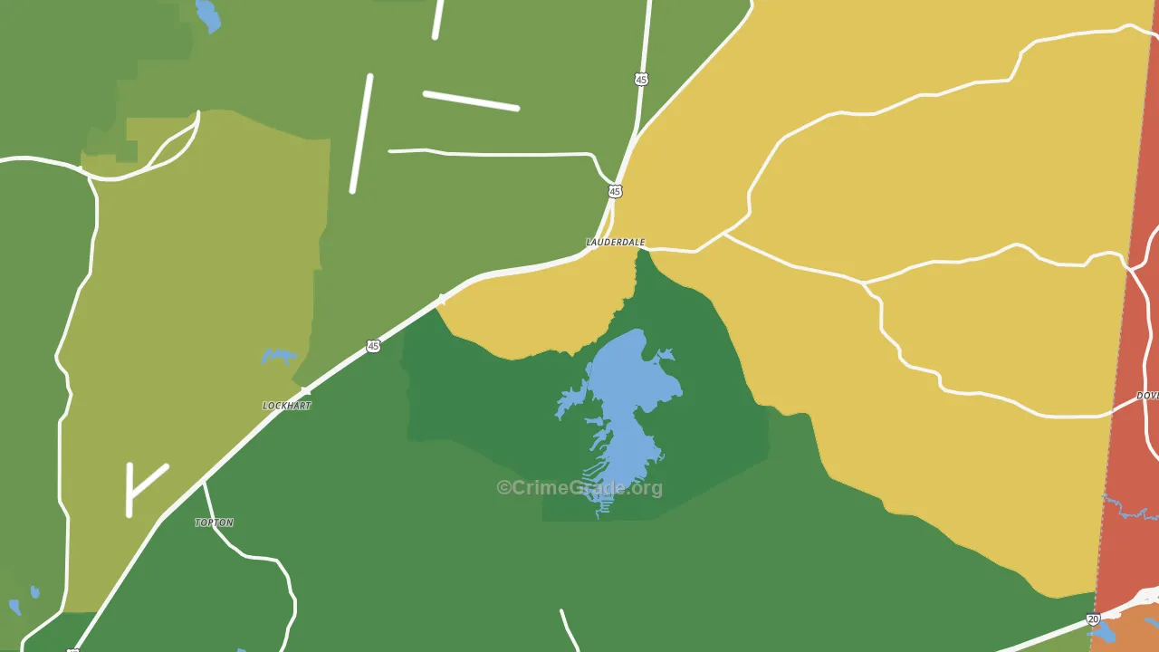 Lauderdale, MS Map of Burglary Rates