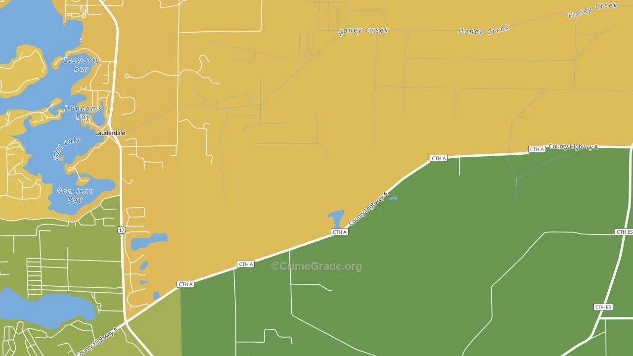 Lauderdale, WI Map of Burglary Rates