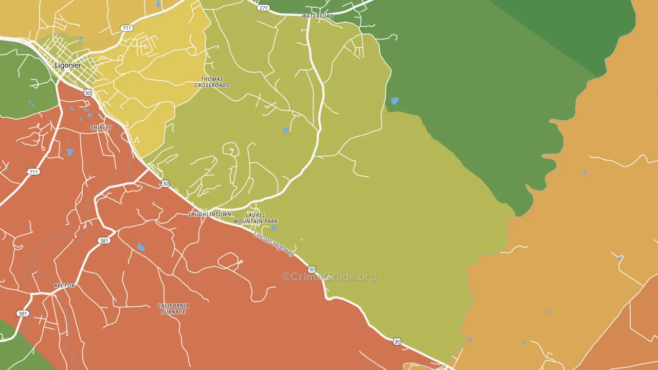 Laughlintown, PA Map of Burglary Rates