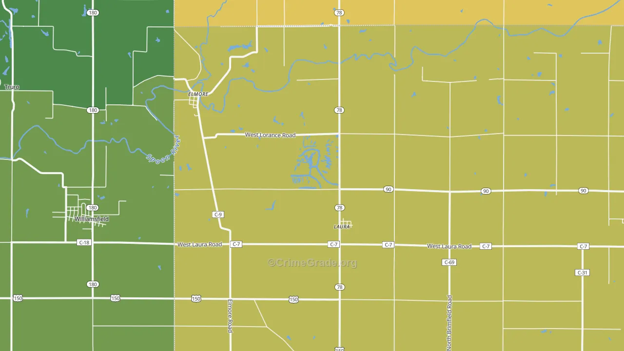 Laura, IL Map of Burglary Rates