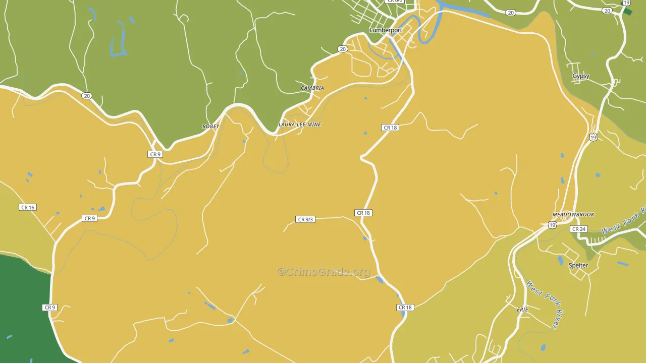 Laura Lee Mine, WV Map of Burglary Rates
