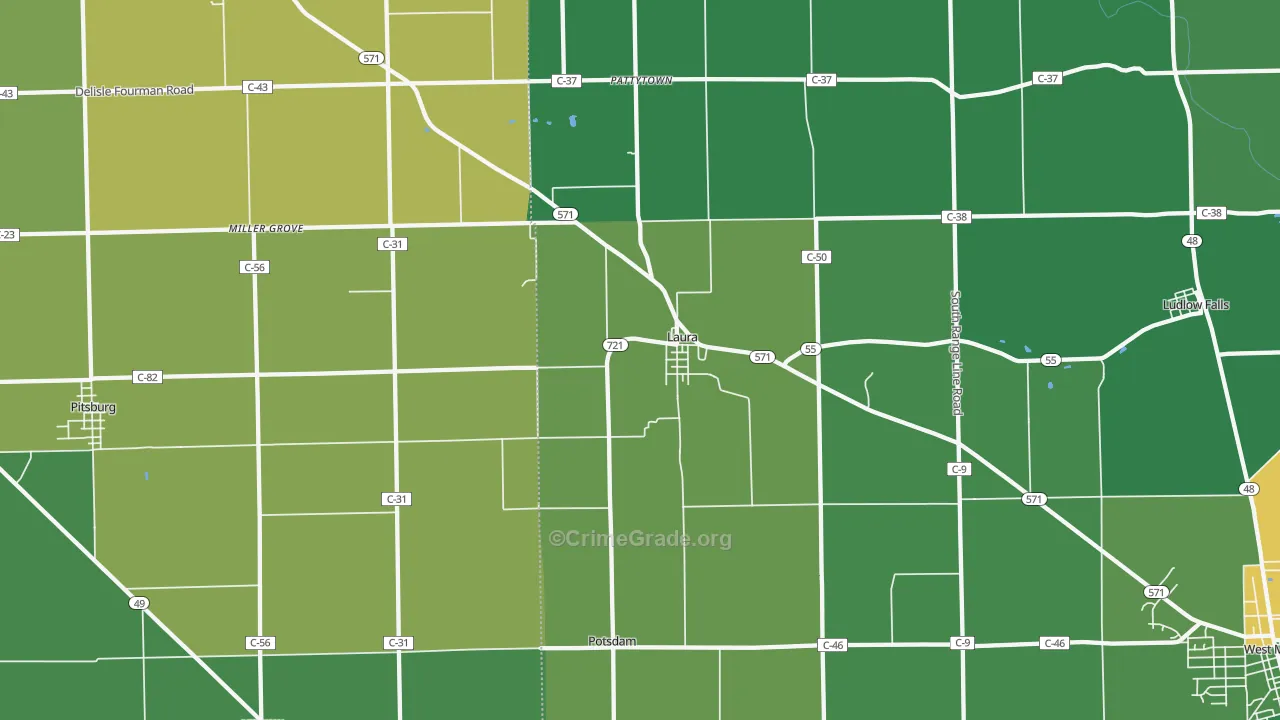 Laura, OH Map of Burglary Rates