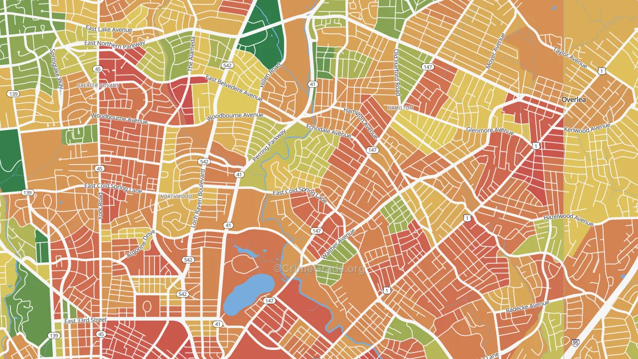 Lauraville, Baltimore, MD Map of Burglary Rates