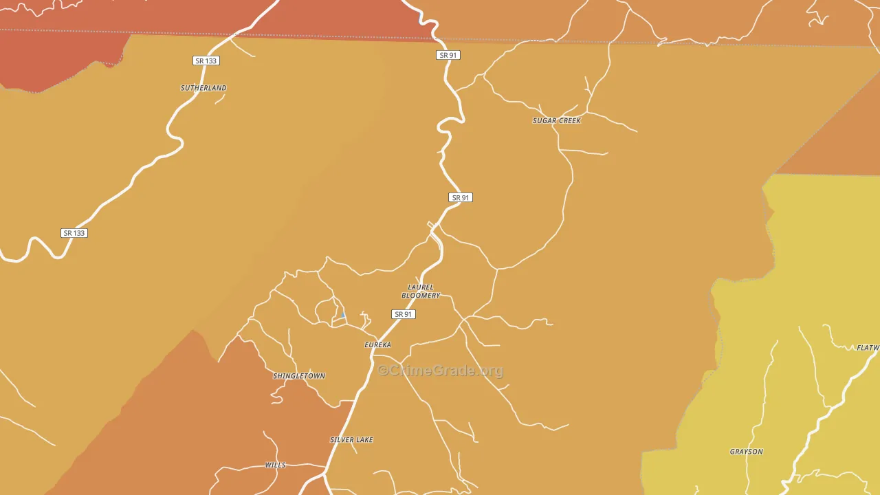 Laurel Bloomery, TN Map of Burglary Rates