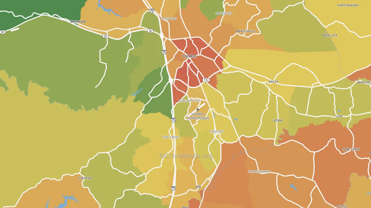 Laurel County, KY Map of Burglary Rates