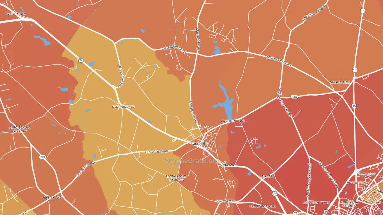 Laurel Hill, NC Map of Burglary Rates