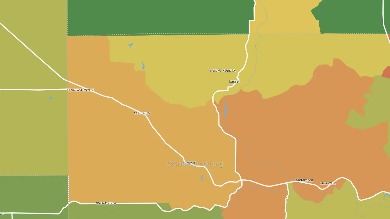 Laurel, IN Map of Burglary Rates