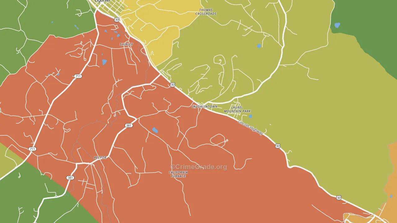 Laurel Mountain, PA Map of Burglary Rates