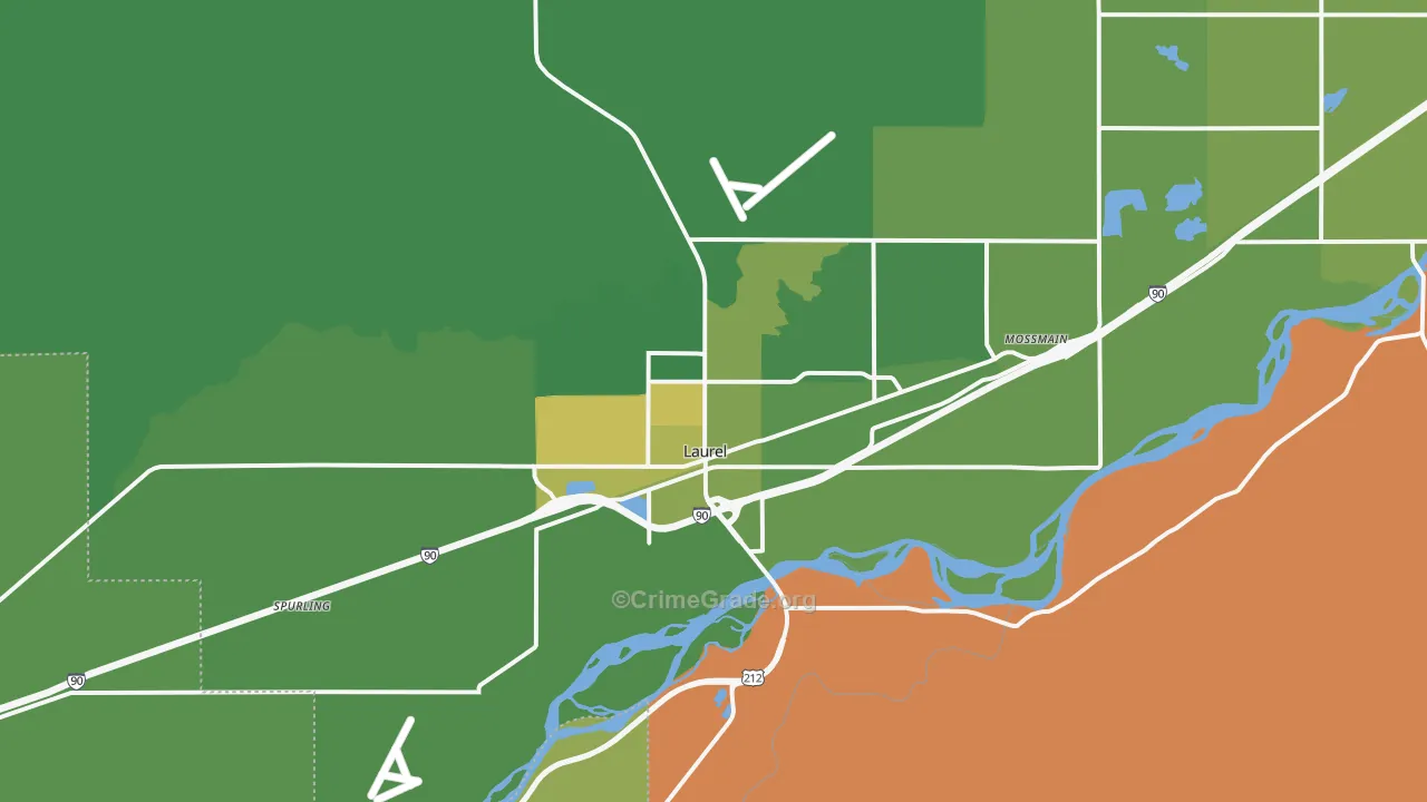Laurel, MT Map of Burglary Rates