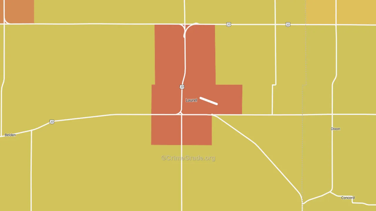 Laurel, NE Map of Burglary Rates