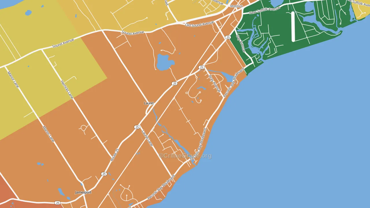 Laurel, NY Map of Burglary Rates