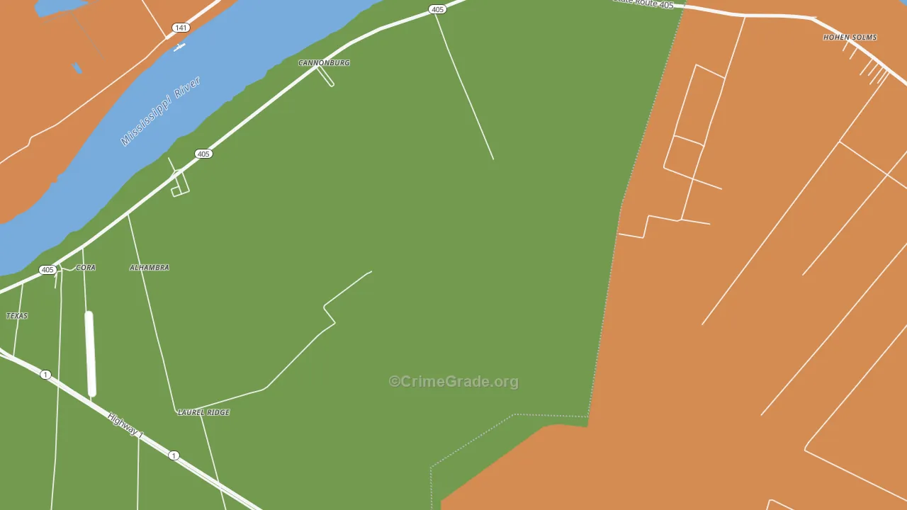Laurel Ridge, LA Map of Burglary Rates