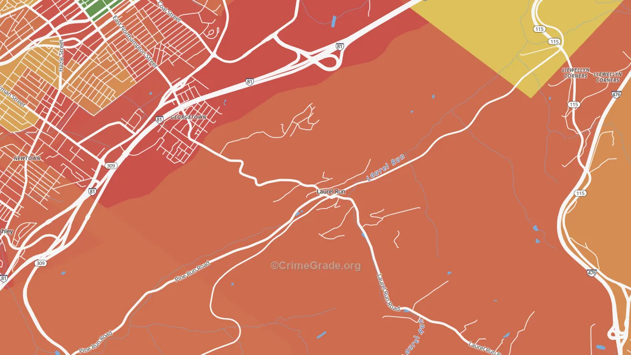 Laurel Run, PA Map of Burglary Rates
