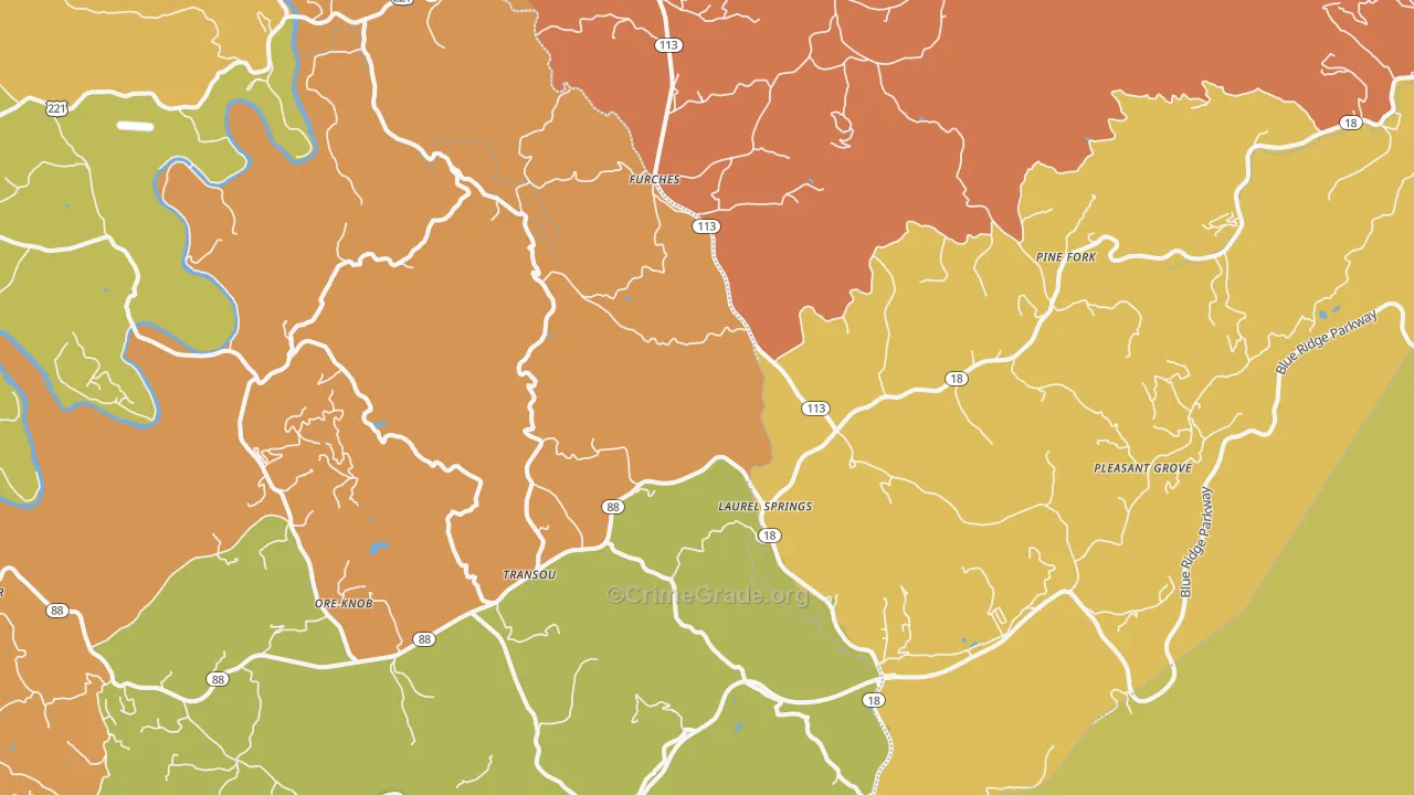 Laurel Springs, NC Map of Burglary Rates