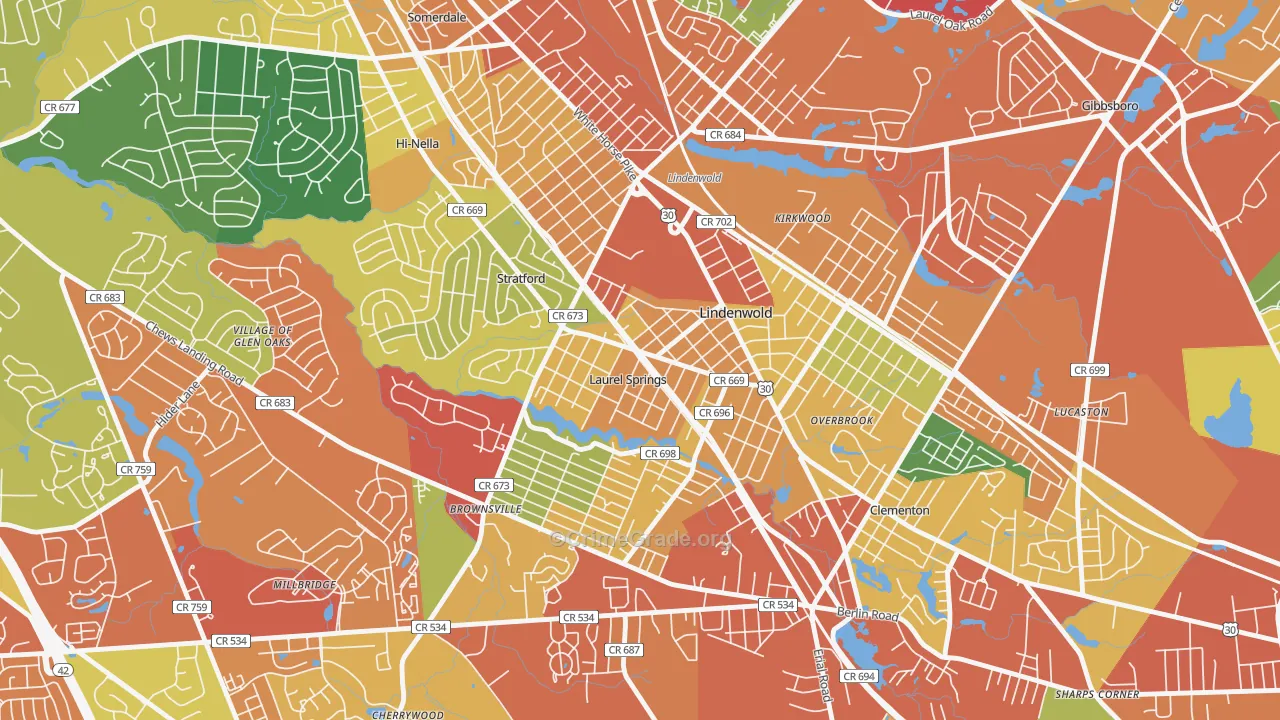 Laurel Springs, NJ Map of Burglary Rates