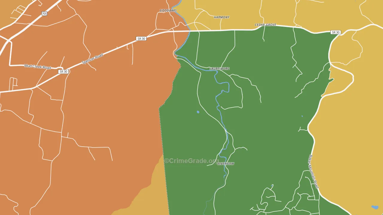 Laurelburg, TN Map of Burglary Rates