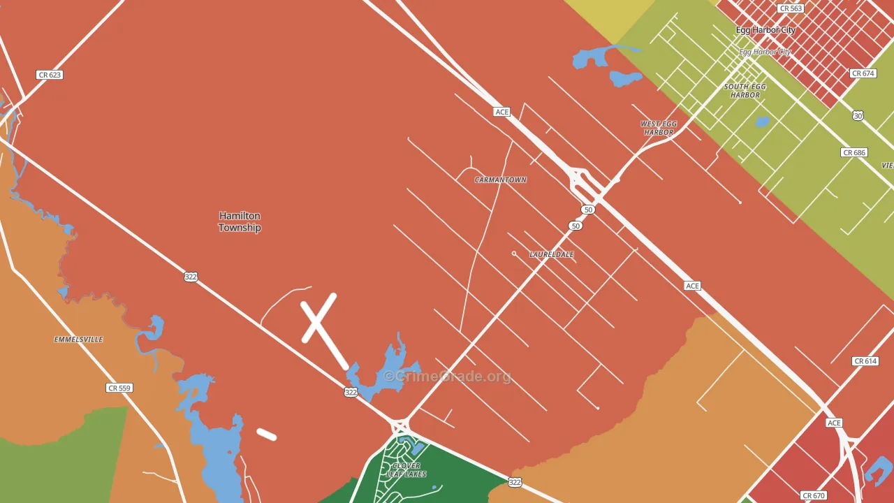 Laureldale, NJ Map of Burglary Rates