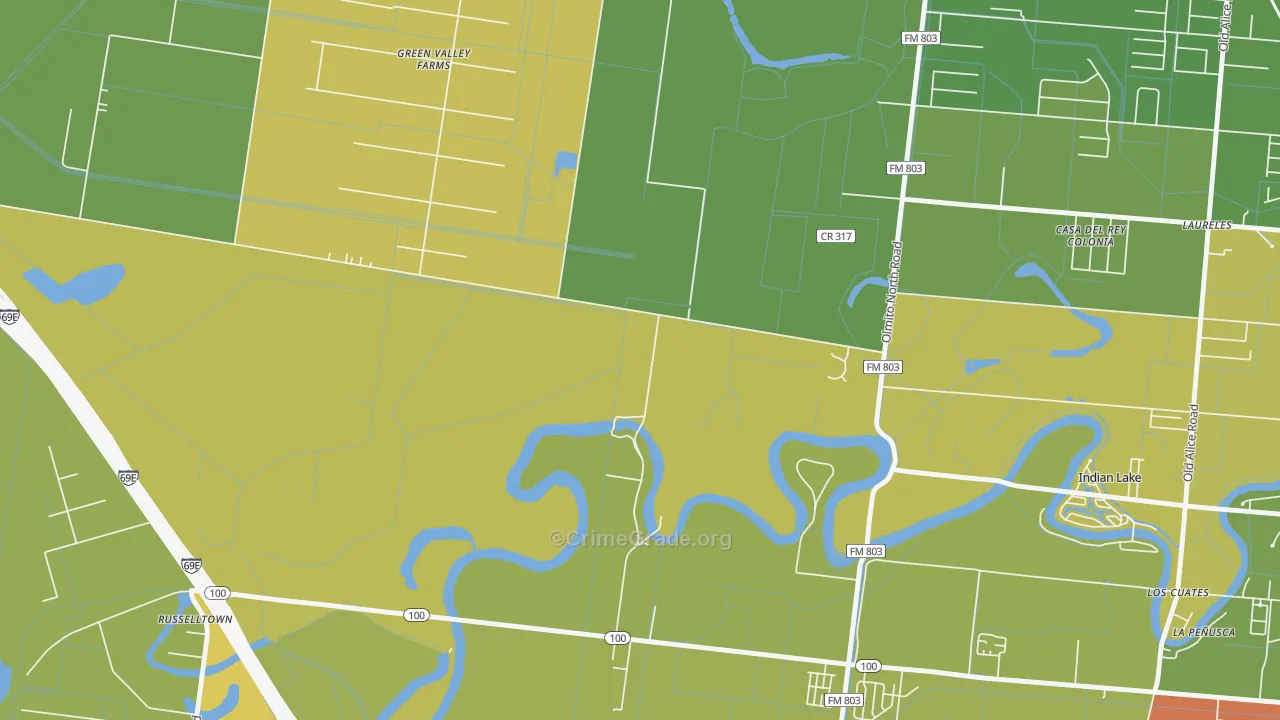 Laureles, TX Map of Burglary Rates