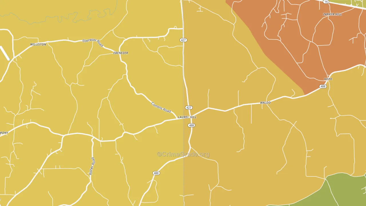 Laurelhill, MS Map of Burglary Rates