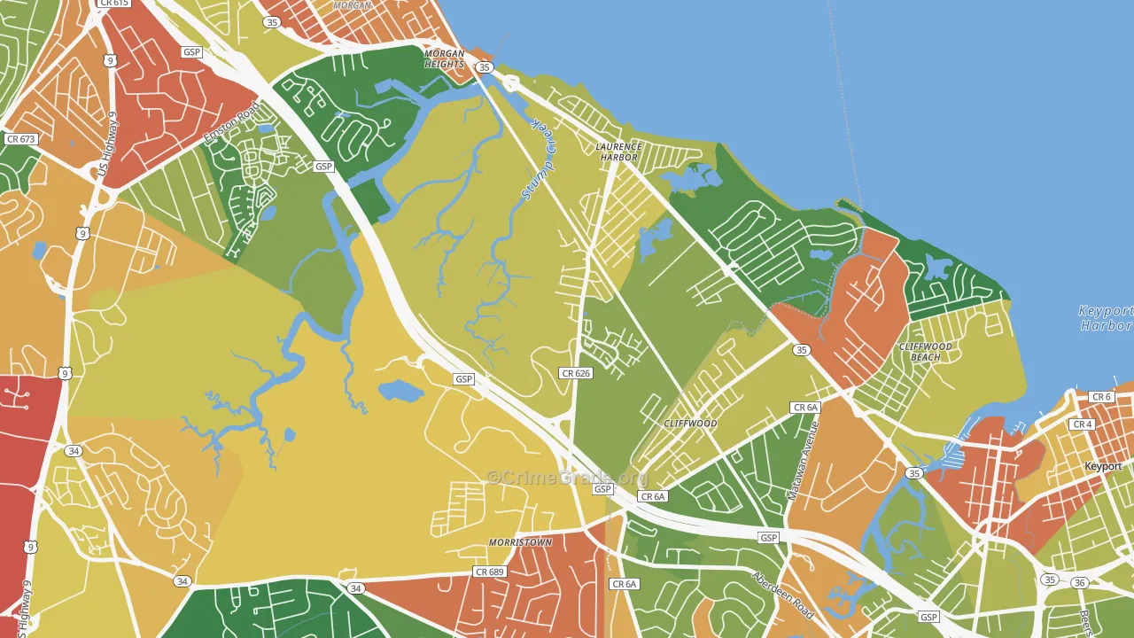 Laurence Harbor, NJ Map of Burglary Rates