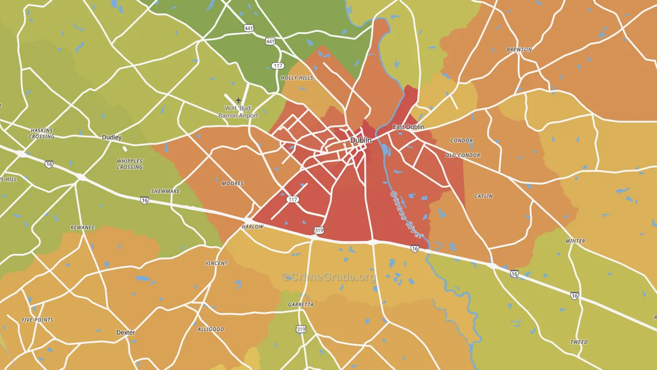 Laurens County, GA Map of Burglary Rates