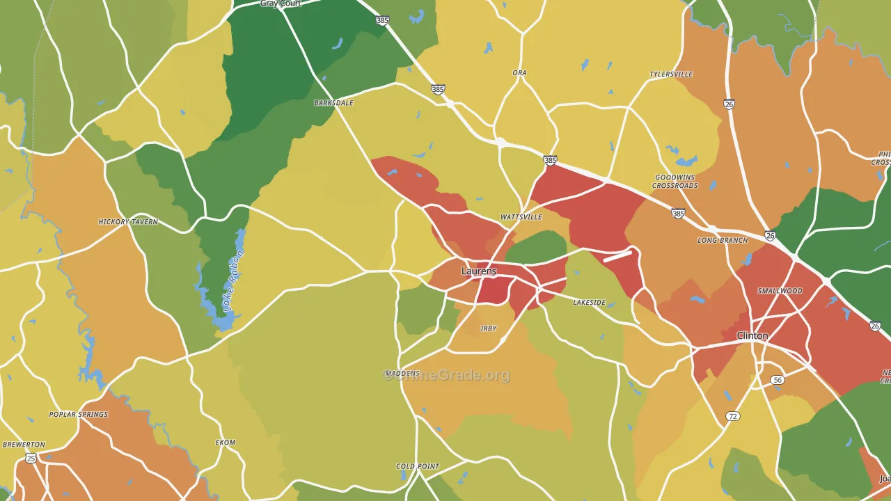 Laurens County, SC Map of Burglary Rates