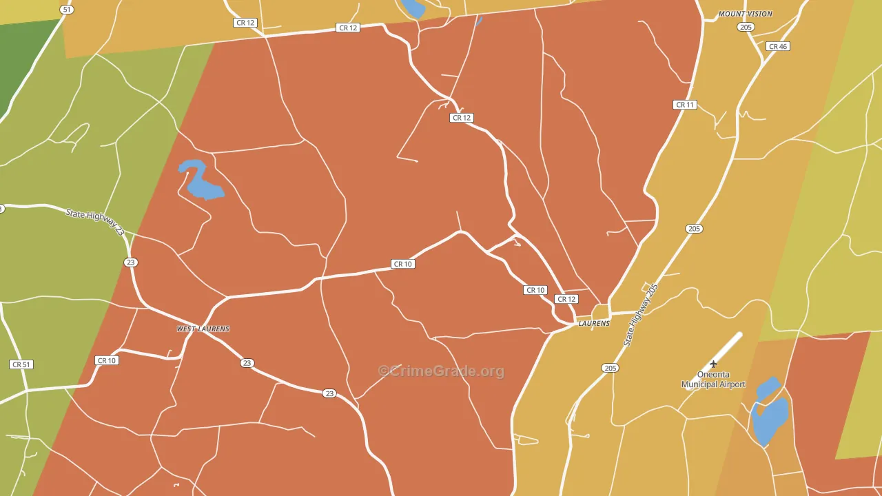 Laurens, NY Map of Burglary Rates