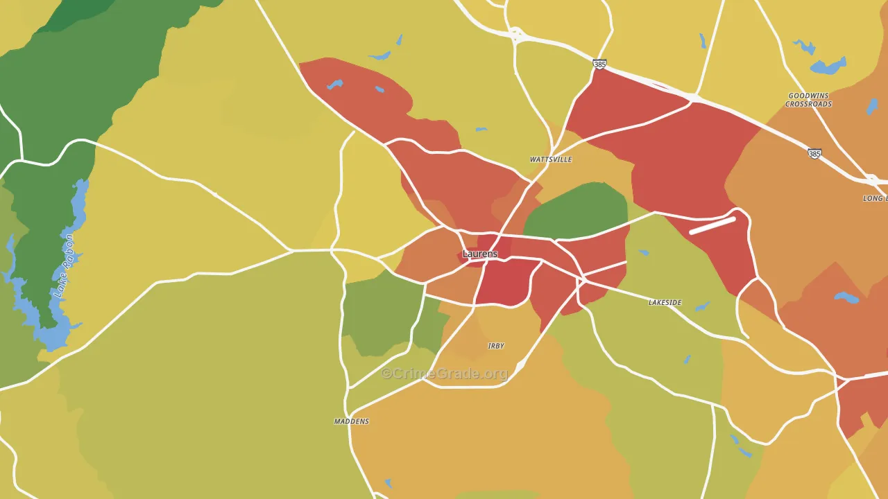 Laurens, SC Map of Burglary Rates