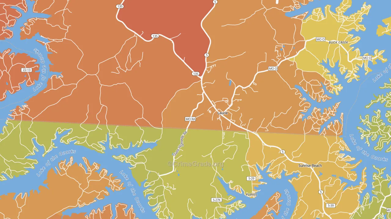 Laurie, MO Map of Burglary Rates