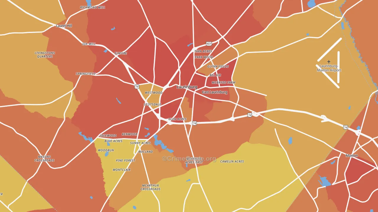 Laurinburg, NC Map of Burglary Rates