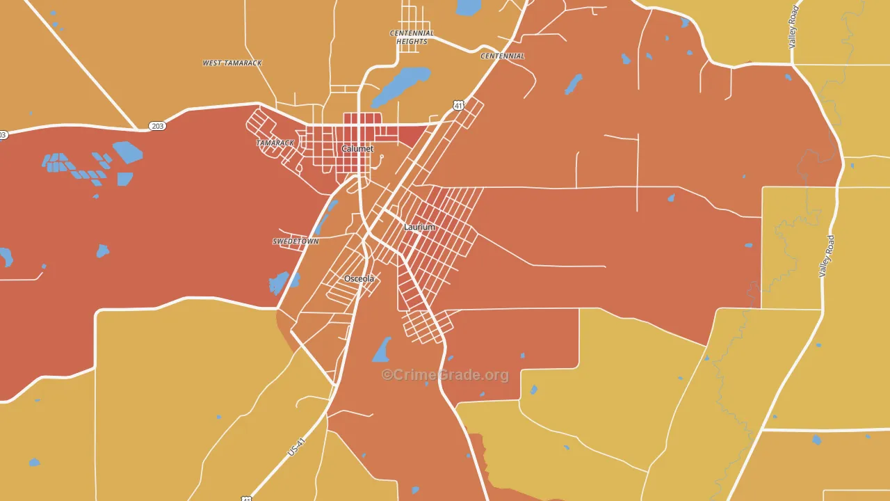 Laurium, MI Map of Burglary Rates