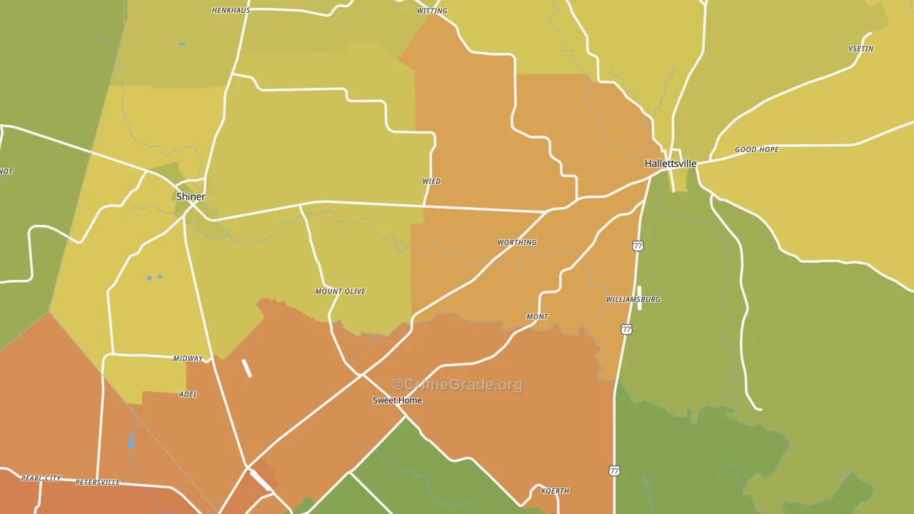 Lavaca County, TX Map of Burglary Rates