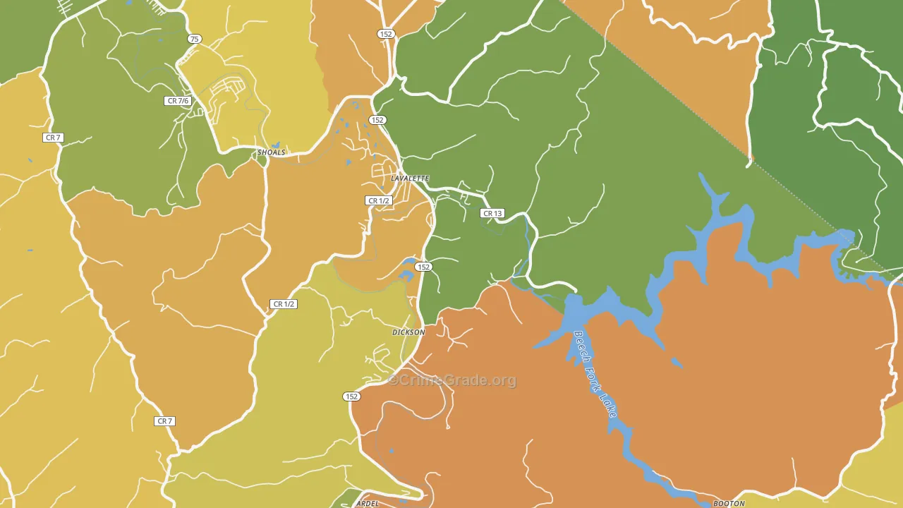 Lavalette, WV Map of Burglary Rates